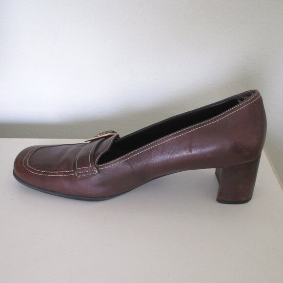 Aerosoles "Two Time" Womens Brown Leather Stacked Heel Loafer - Size 8.5M - Picture 7 of 10